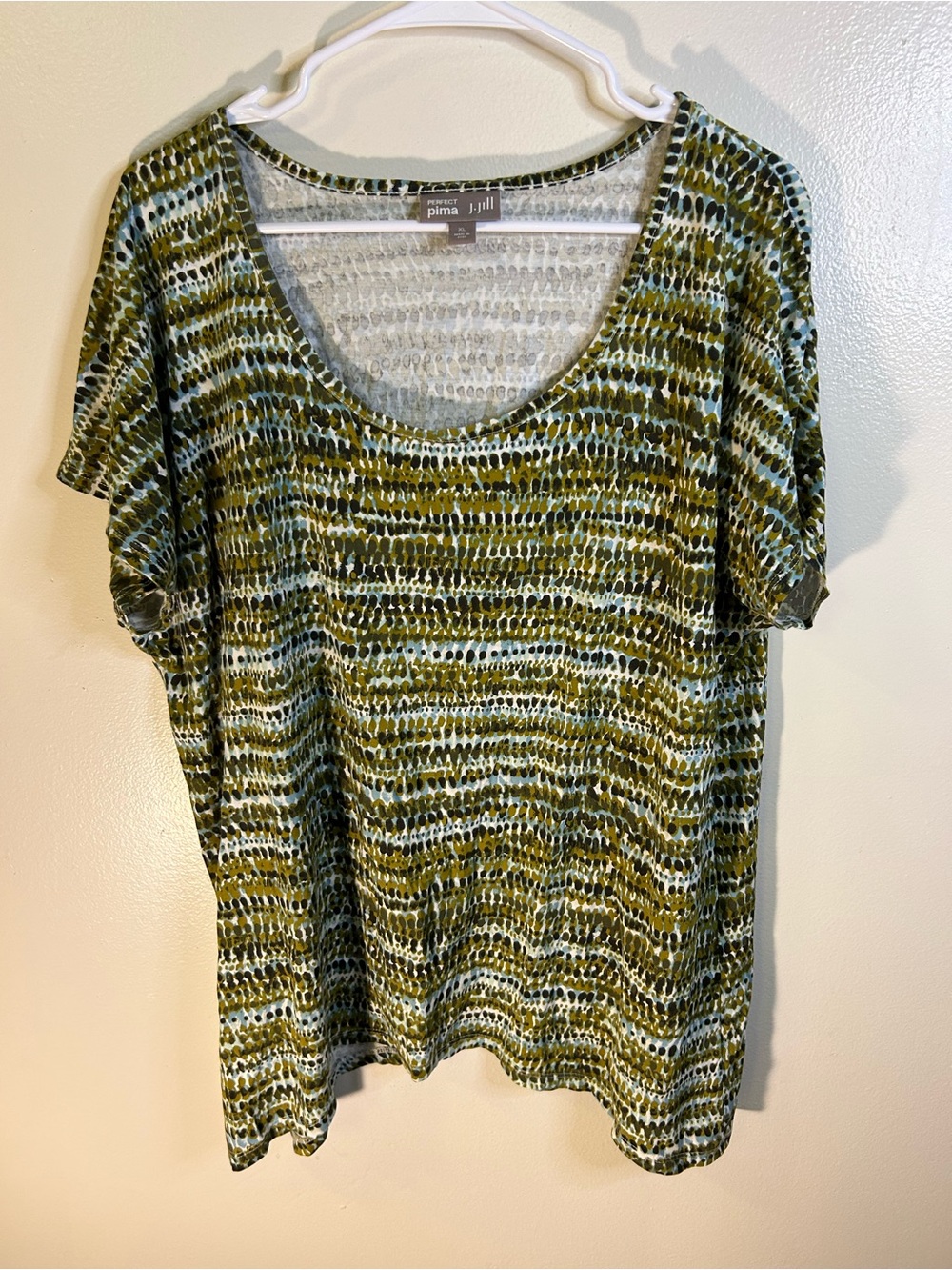 J. Jill Olive & Sage Patterned Scoop Neck Short Sleeve Top